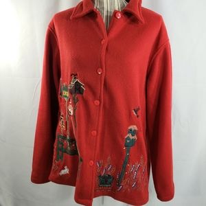 Take Two Red Embroidered Birdhouse / Bird Jacket Size XLarge